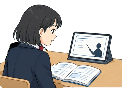 タブレットでオンライン授業を受ける女子生徒